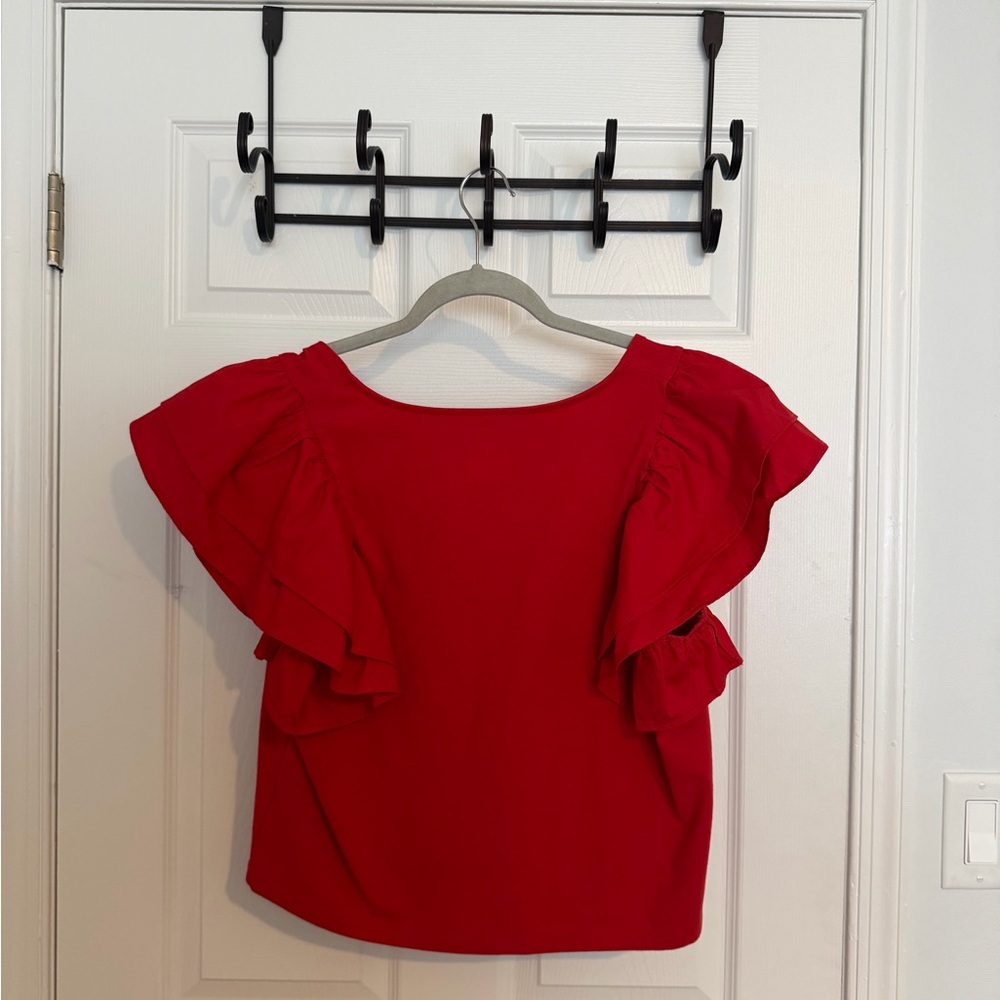 Red Ruffle Sleeve Women’s Top - - Picture 4 of 4